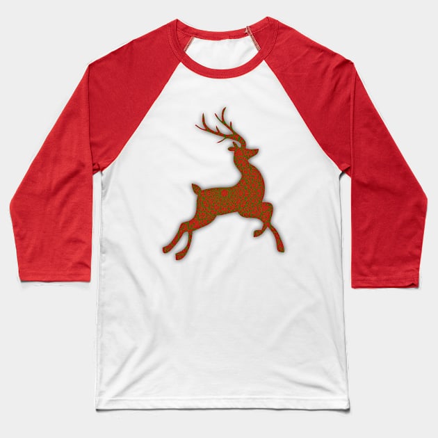 Red Flying Reindeer Mandala Baseball T-Shirt by MandalaSoul